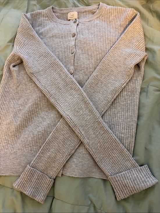 a new day Sweaters - a new day Light Gray Ribbed Crewneck Button-Front Cardigan